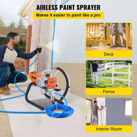 VEVOR Pulverisateur sans Air avec Tuyau Haute Pression, Pistolet de Peinture Murale Plafond 1800 W, 3000 PSI, 1,8 L/min, Pression de Pulverisation Reglable, pour Peinture Interieure Exterieure