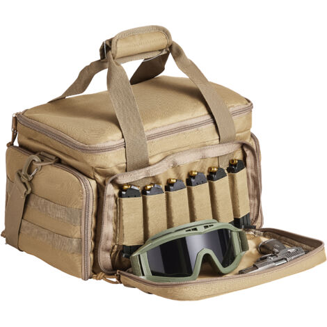 VEVOR Sac De Tir 2 Pistolets - Étui Tactique Souple Verrouillable Marron, 2 Compartiments Armes + 6 Chargeurs Amovibles, Idéal Chasse Et Transport Sécurisé