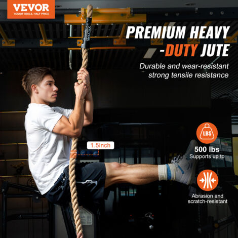 VEVOR Corde deescalade de fitness , 1,5" de largeur, 25 pieds de long, corde deexercice pour les entrainements en salle de sport et a domicile, musculation et escalade, convient aux adultes