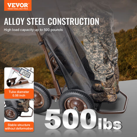 VEVOR Chariot de transport de gibier, chariot de chasse pliable de charge de 500 lb, equipe de 4 grandes roues et deune poignee confortable, chariot deequipement deexterieur durable