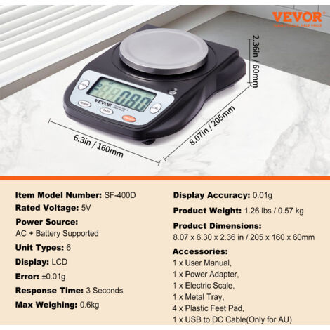 Balance Analytique VEVOR 3000g X 0,01g - Précision Laboratoire - 13 Unités - Pour Bijoux, Labo