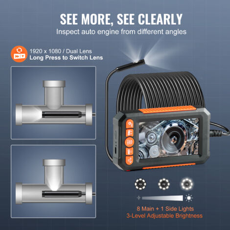 Caméra Endoscopique 360° Double Objectif - Écran 5" HD, Sonde 6.5 Mm étanche IP67, 6+1 LED, Câble 1.5 M - Pour Inspection Tuyaux, Moteurs