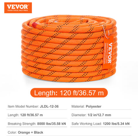Corde D'élagage Et D'arborisme 1/2 X 150 Pieds - Polyester 16 Brins, Double Tresse - Turitrade