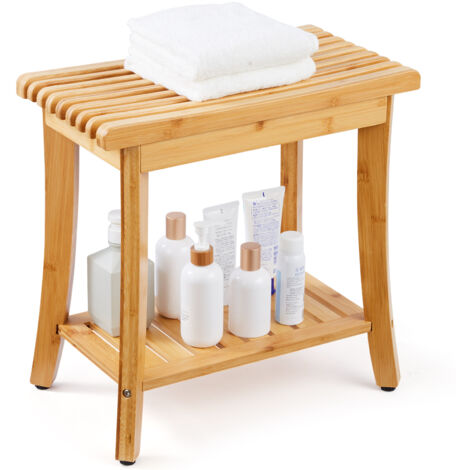 ETECHMART Banc de douche en bambou avec étagère de rangement, siège de