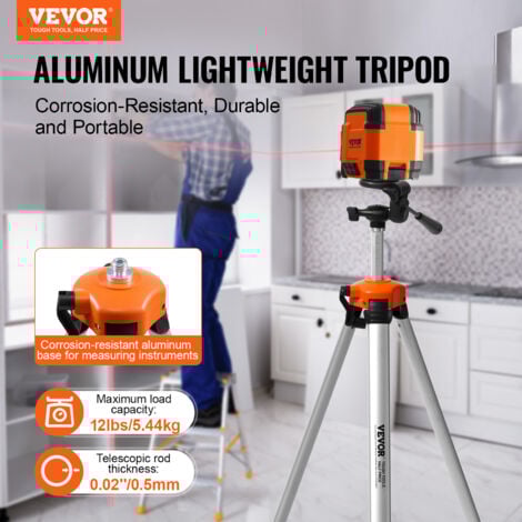 Trepied de niveau laser VEVOR, montage filete ¼ x 20, reglage de la hauteur de 27,36 a 68,11 pouces avec niveau a bulle integre, support de scanner laser leger, pieds retractables