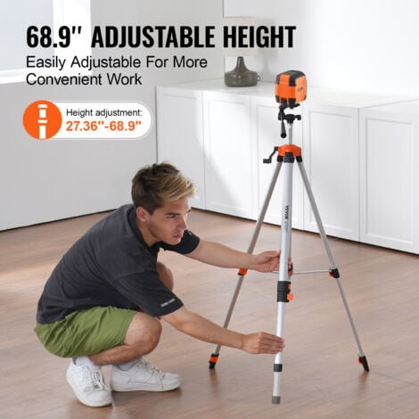 Trepied de niveau laser VEVOR, montage filete ¼ x 20, reglage de la hauteur de 27,36 a 68,11 pouces avec niveau a bulle integre, support de scanner laser leger, pieds retractables