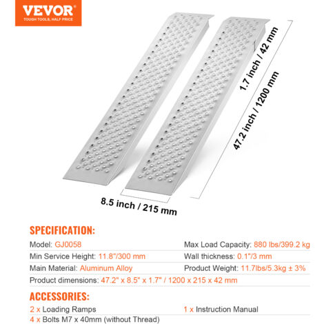 Rampe De Chargement Aluminium Pliable 2 Pièces - Charge 907 Kg, Pour VTT, Moto, Vélo électrique, Remorque - 4