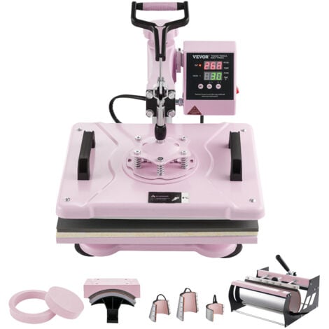 VEVOR Presse a Chaud 8-en-1 Plaque 30x38 cm, Machine de Sublimation Textile avec Presse a Tasses de 18-89 cL, Pivotant a 360°, Controle Numerique Precis, DIY T-shirts/Chapeaux/Tasses/Assiettes, Rose