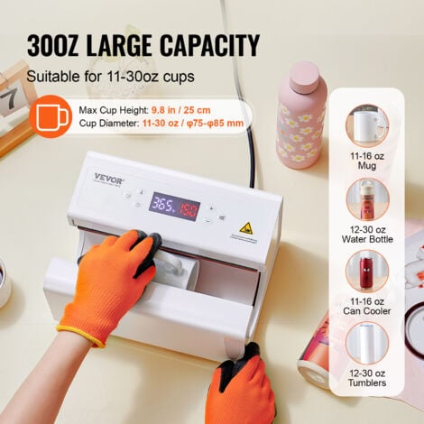 VEVOR Presse a Chaud pour Tasses Mugs Automatique 325-887 mL Diametre 75-85 mm, Machine de Sublimation Temperature et Temps Reglables, Chauffage Rapide et Uniforme, pour Transferer Images sur Mug