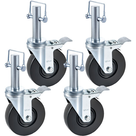 VEVOR Lot De 4 Roulettes Pivotantes Caoutchouc 12 Cm – 360° Double Verrouillage, 127 Kg Par Roue, Idéales Pour Échafaudage, Chariot & Meubles