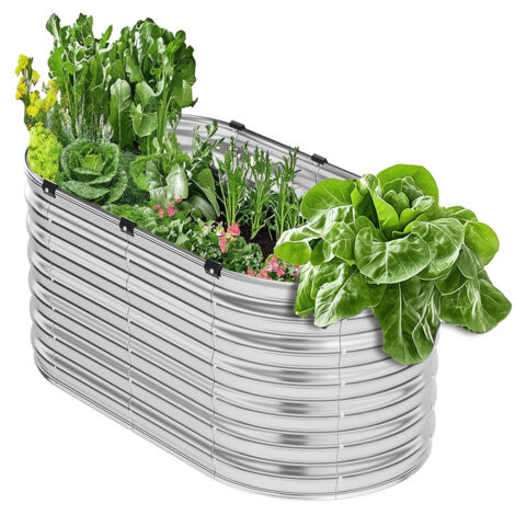 Jardinière Métallique VEVOR 120x57,5x56 Cm – Bac Ovale à Fond Ouvert, Galvanisé, Pour Fleurs Et Légumes