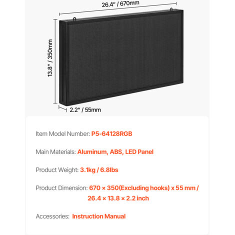 Enseigne LED Programmable VEVOR 99x41 Cm - P6, Couleur, Bluetooth, Pour Publicité, Magasins - 8