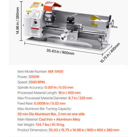 Tour à Métaux D'établi 220x500mm - Moteur 1500W Sans Balais, Avance Automatique, Précision 0,01 Mm
