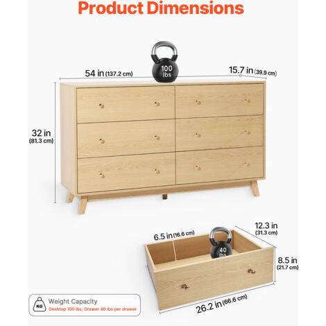Commode 7 Tiroirs VEVOR En Bois Blanc - Meuble De Rangement Salon, Chambre - Style Minimaliste, Système Coulissant - Dimensions Généreuses, Montage Facile