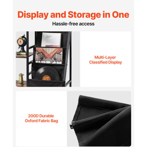 Meuble De Rangement Pour Tourne-disque , 3 Niveaux, Avec Rangement Pour Disques Vinyles, Pieds En Métal, Pour Chambre Et Salon, Marron | CA