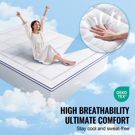 Surmatelas Queen VEVOR 25,4 Mm - Rembourrage Fibre Amovible Lavable Avec Poche Chevet Et Bande Élastique