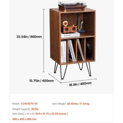 Meuble Platine Vinyle En Acrylique, Support Tourne-disque Et Rangement Albums - 43x37x66 Cm, Design Moderne, Montage Facile - 9