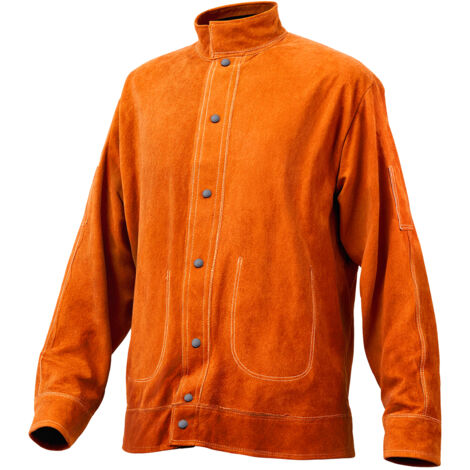 Veste De Soudage En Cuir De Vache, 2XL, Orange, Résistante à La Chaleur Et Aux Flammes