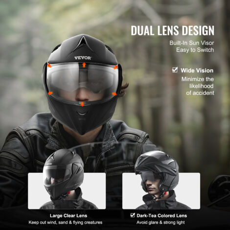 Casque Moto VEVOR - Homologué ECE - Avec Lentille Interchangeable - Emplacement Bluetooth - ABS