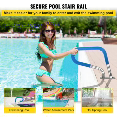 VEVOR Rampe Piscine Inox 81,2x58,4 cm Main Courante 113 kg Rail Barre deAppui de Piscines Tube 4,83 cm Epaisseur 2 mm avec Housse Poignee 1,2 m 4 Ancres pour Sortie Entree Piscine Spa Parc Aquatique