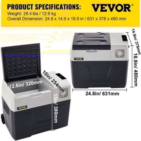 VEVOR Refrigerateur Portable a Compression 40 L Glaciere Electrique Voiture 569 x 368 x 483 mm Frigo Congelateur 45 W Panneau Numerique Intelligent pour Laisser Aliments Frais et Boissons Fraiches
