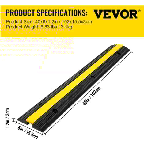 VEVOR Rampe de Protection Cable Exterieur 4 pcs 18,000 lbs Rampe de Cache-Cable 1 Canal Passe Cable Pieton Sol Protection pour Cables au Sol Goulotte Couvre Cable Parking Entrepot Concert Hotel Scene