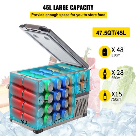 VEVOR Glaciere Electrique Voiture, 45W, Refrigerateur Portable a Compression,45L, Mini Frigo, 69x35x46 cm, Glaciere Electrique, Mini Congelateur Compresseur pour Maison / Voiture / Camping