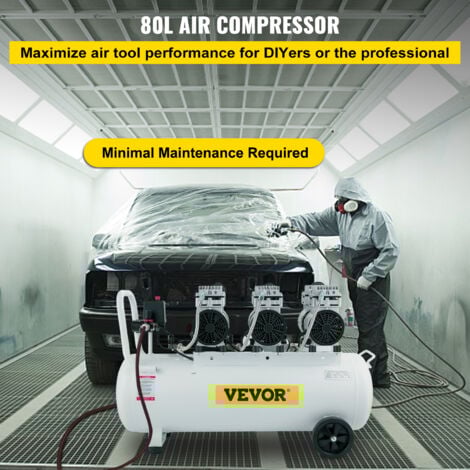 VEVOR Compresseur deair silencieux sans huile 22 gallons 80 l air comprime silencieux avec 2 manometres pour reparation domestique, nettoyage du chauffage au sol, peinture en tole