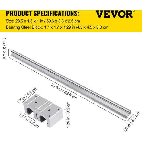 VEVOR 2PCS Rail de Guidage Linéaire SBR12 1000mm Rails Linéaires 4PCS Blocs  Roulement Kit Glissières à Roulement Linéaire pour Machines Routeurs CNC