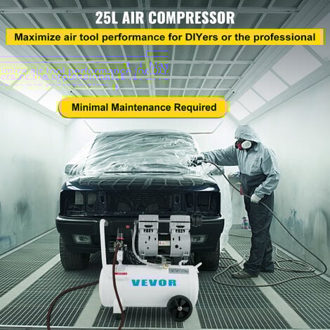 VEVOR Compresseur d’Air Sans Huile 25 L, Compresseur deAir Horizontal a Faible Bruit, Moteur en cuivre, convient a la reparation a domicile /le gonflage des pneus /le nettoyage du chauffage au sol