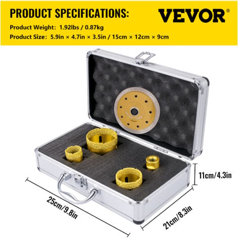 VEVOR Foret Diamant a Sec Trepan Scie Cloche Kits 20/35/40/45/50/68 mm