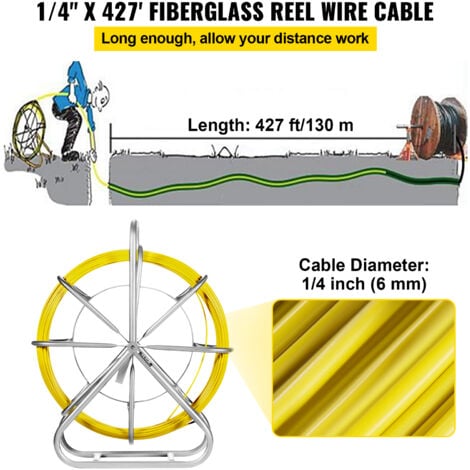 VEVOR Ruban à Poisson en Fibre de Verre 150 m 7,9 mm Aiguille