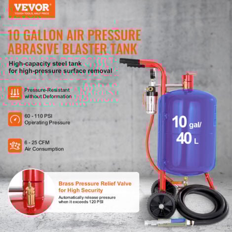 VEVOR Sableuse Pneumatiques en Acier, Machine de Sablage Rouge avec Cabine Sablage 40 L, Sableuse Professionnel pour le Nettoyage de Surface, le Sculpture, la Elimination de la Rouille et la Remise