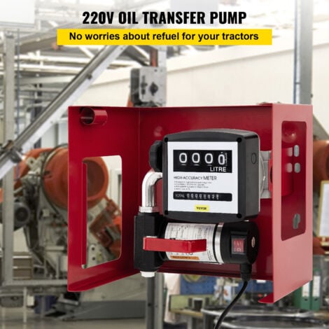 VEVOR Pompe a Huile Automatique 220 V, Pompe de Transfert Diesel Electrique 2800 tr / min, Pompe Aspiration Huile 40 L / min, Pompes a Carburant Auto-Aspirant avec Debitmetre, Moteur Puissant