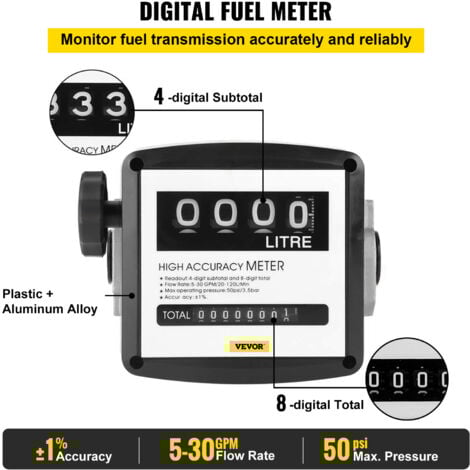 VEVOR Pompe a Huile Automatique 220 V, Pompe de Transfert Diesel Electrique 2800 tr / min, Pompe Aspiration Huile 40 L / min, Pompes a Carburant Auto-Aspirant avec Debitmetre, Moteur Puissant