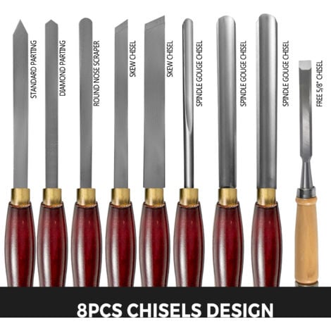 VEVOR 8 Pcs Ensembles de ciseaux a bois Kits de ciseaux a bois  Tour a bois a table de travail pour maximiser les capacites dans les utilisations dans les laboratoires/les ateliers/lingenierie