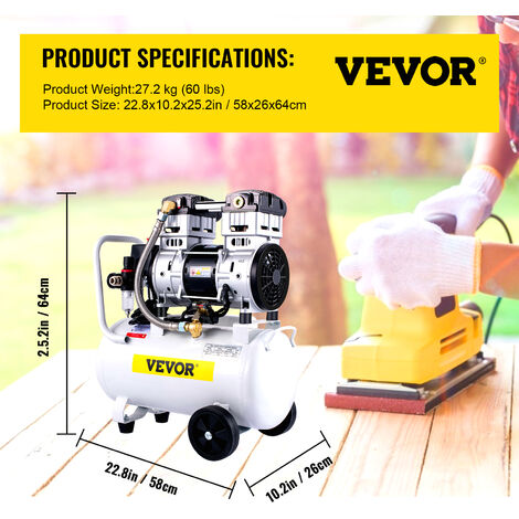 Compresseur à Air HYCHIKA 24L 8 Bar - Silencieux Et Sans Huile - 1100W Max - Pour Gonflage, Pulvérisation, Cloueur - Mobile Et Puissant