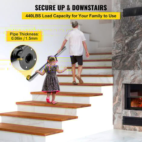 VEVOR Rampe Escalier Murale 0,9 m Main Courante Acier Carbone Garde-Corps en Metal Capacite Charge 200 kg/Tube Rambarde en Tube 32 mm 2 Supports Muraux pour Enfants Personnes Âgees Interieur Exterieur