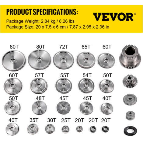 Vevor Ensemble Deengrenages En Metal Pcs Mini Engrenages De Tour Main Droite Set Engrenages