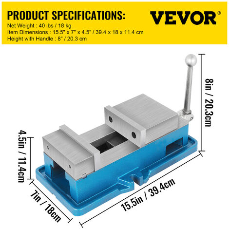 VEVOR Etau de Percage de Fraisage, Ouverture 125 mm Precision Etau de Serrage 24 KN Etau deetabli Hauteur 110 mm Serre-Joint Etabli Accessoire Principal   pour Fraiseuse de Precision et Machine NC/CNC