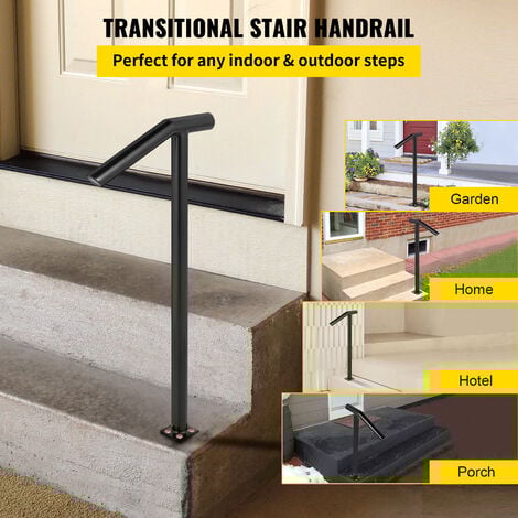 VEVOR Rampe deescalier 2 Etapes, Main Courante pour Escalier Exterieur, Hauteur 96 cm, Barre deescalier en Fer Garde-corps pour Escalier Antirouille Porche Jardin Garage Âges Enceintes, Noir Mate