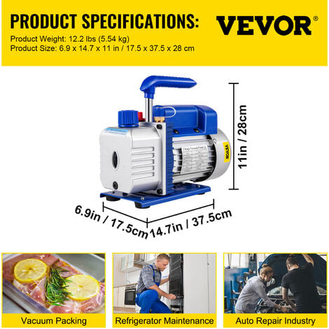 VEVOR Pompe a Vide 3 CFM 1/3 HP Refrigerante HVAC Climatiseur 1 Etape 85 L/