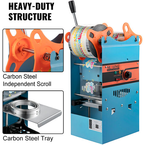 VEVOR Machine De Cachetage De Tasse 300-500 tasses / heure Scellant Manuel Commercial De Tasse De The Bleu Machine a Sceller Machine De Scellage De Tasse pour les boissons/la glace et le cafe chaud