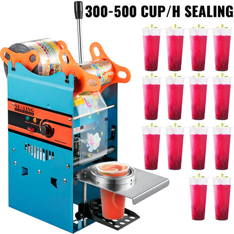 VEVOR Machine De Cachetage De Tasse 300-500 tasses / heure Scellant Manuel Commercial De Tasse De The Bleu Machine a Sceller Machine De Scellage De Tasse pour les boissons/la glace et le cafe chaud