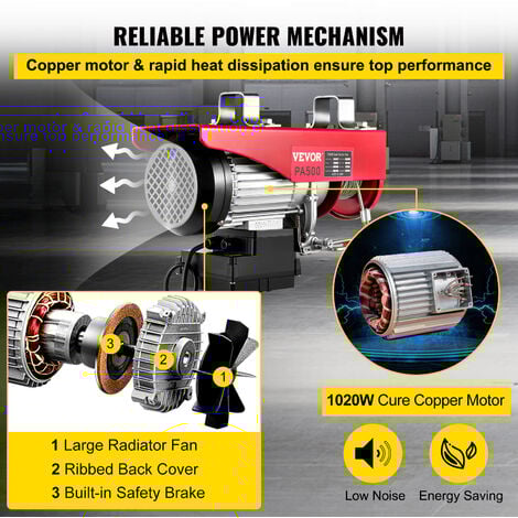 VEVOR Treuil a Cable Electrique 250/500 kg Palan Electrique a Cable Mecanique avec Telecommande, 1020 W Treuil-Palan 550/1100 lb Treuil a Distance sans Fil pour Maison Atelier Garage Entrepot Levage