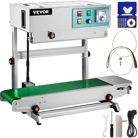 VEVOR Machine de Scellage en Continu Automatique 700 W / 220 V Sac a Sceller Verticale 6-12 mm Scelleuse a Bande Continue pour la Nourriture, Medicaments, Necessites Quotidiennes, Produits Chimiques