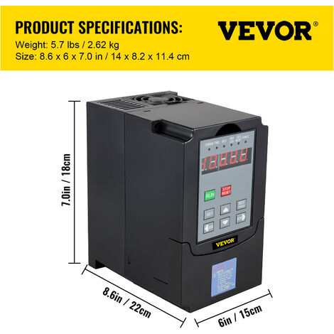 VEVOR Variateur de Frequence 4 kW Convertisseur de Frequence 5 CV 18 A 0-400 Hz VFD avec Entree Monophase Sortie Triphase Regulateur Controle de Vitesse Refroidissement Rapide pour Moteur de Machines