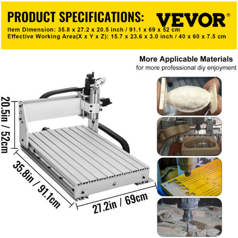 VEVOR Machine a Graver CNC 3020 a 3 Axes 200x300x55mm Kit Machine de  Gravure Pro 300W