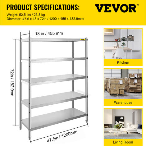 GAOUSD Étagère De Cuisine 3 Niveaux En Acier Inoxydable 80x80x40 Cm - Rack De Rangement Robuste Et Multifonction