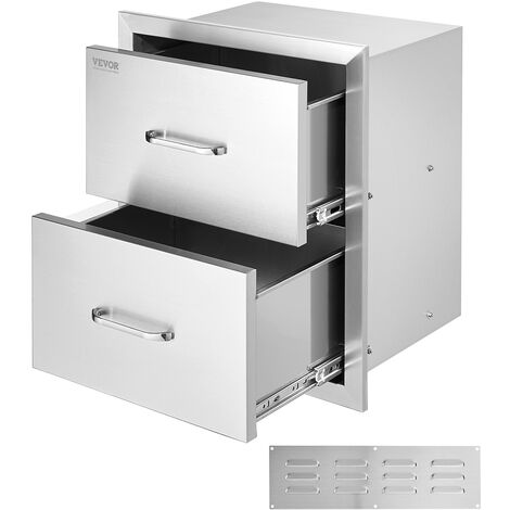 VEVOR Tiroir INOX de Cuisine 75 x 50 x 25 cm Double Espaces de Rangement  Commode à Tiroirs Meuble de Rangement en Acier Inoxydable pour Ranger  Ustensile de Cuisine d'Extérieur Barbecue